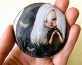Pocket Mirror "Pelottava" 2 1/4" Round Compact Mirror  - Little Vampire Girl in Graveyard