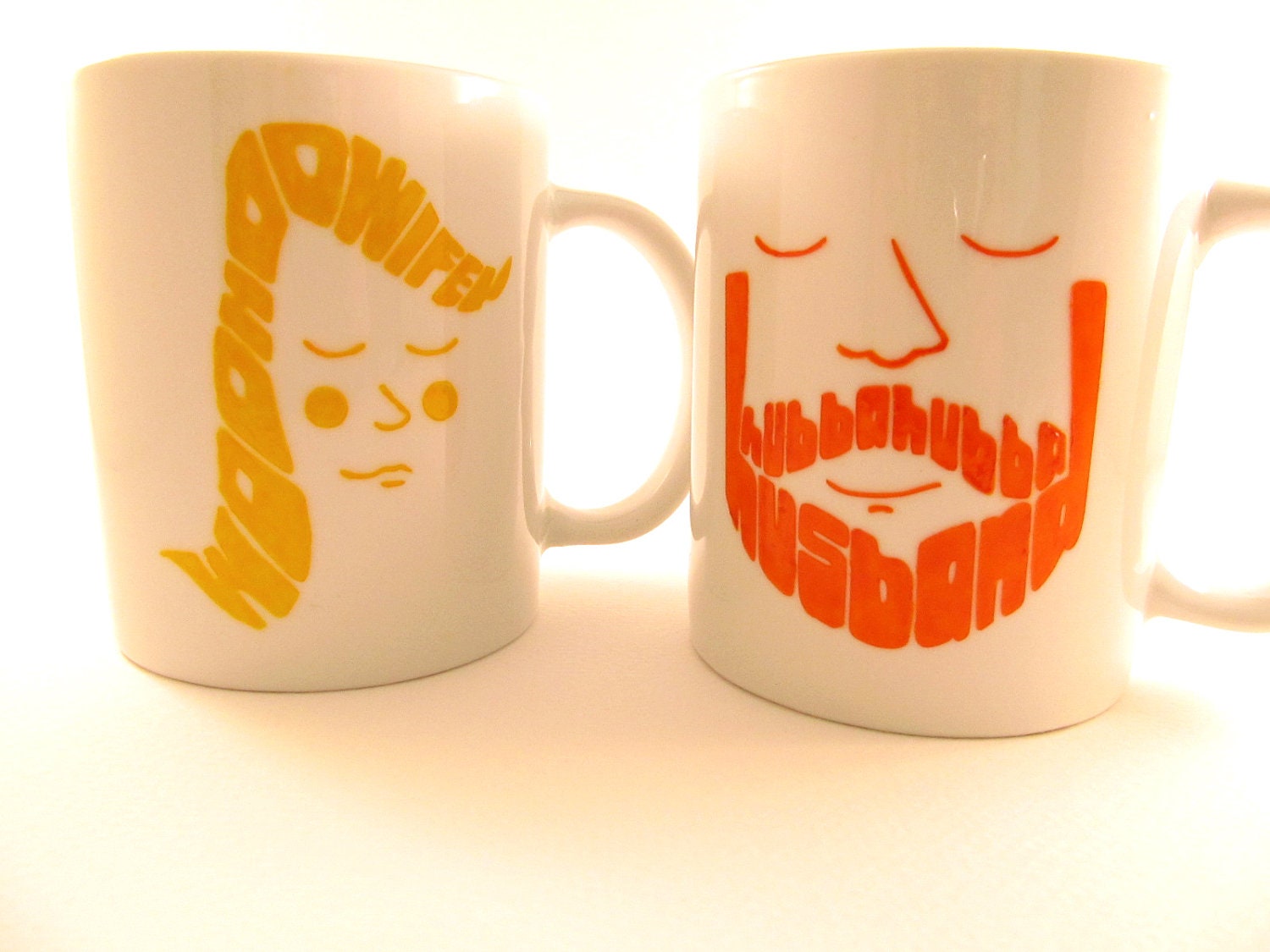 Pair of Hubba Hubba Husband and Woohoo Wifey Mugs with Custom Colors