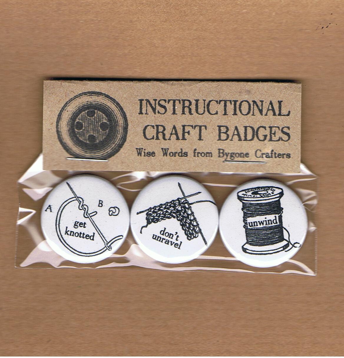 WISE WORDS - Instructional Craft Badges, Set of 3 - vintage illustrations