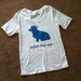 Mind the Yap Welsh Corgi British royalty hand stenciled blue white t shirt OOAK upcycled