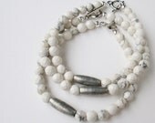 White Howlite Stone Bracelet. Silver bar. White stones. Faceted Rounds. Stacking Bracelets.