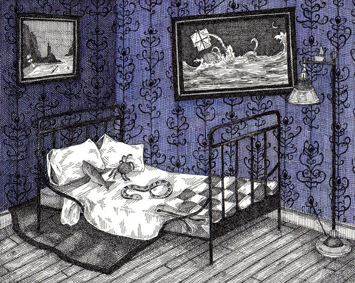 The Hungry Purple Wallpaper - 8" x 10" Pen and Ink Print