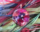 Rainbow hues in Handgrown, Harvested, Pressed Verbena glass Pendant. Perfect for Resort WEAR.