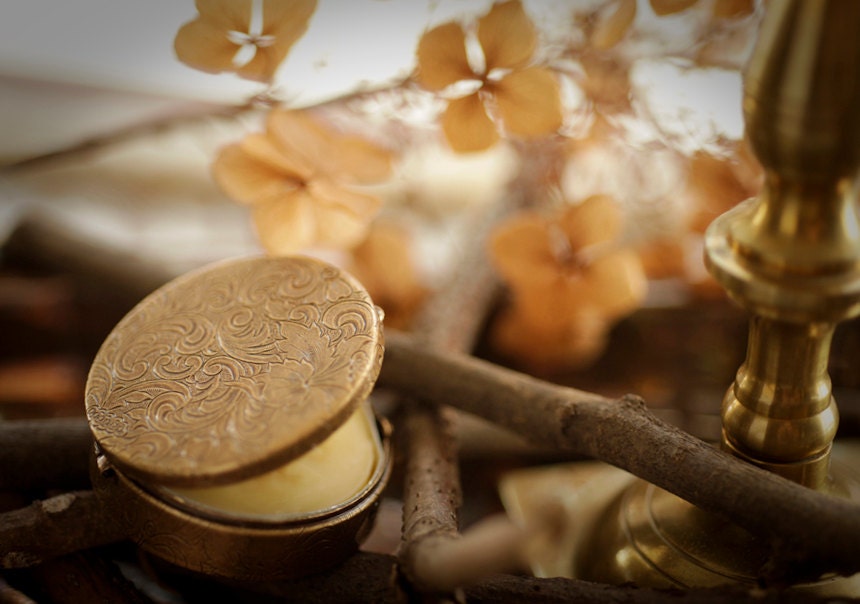 Fireside Story - natural solid perfume in brass compact - ForStrangeWomen