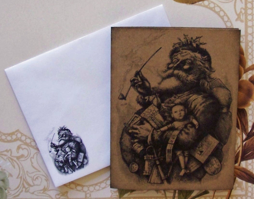 Christmas Cards Santa Vintage Style Note Cards Invitation NCC002