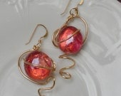 Pink and Orange Wire Wrapped Earrings
