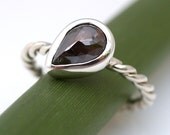 ON SALE Rose Cut Deep Red Diamond Pear In Silver