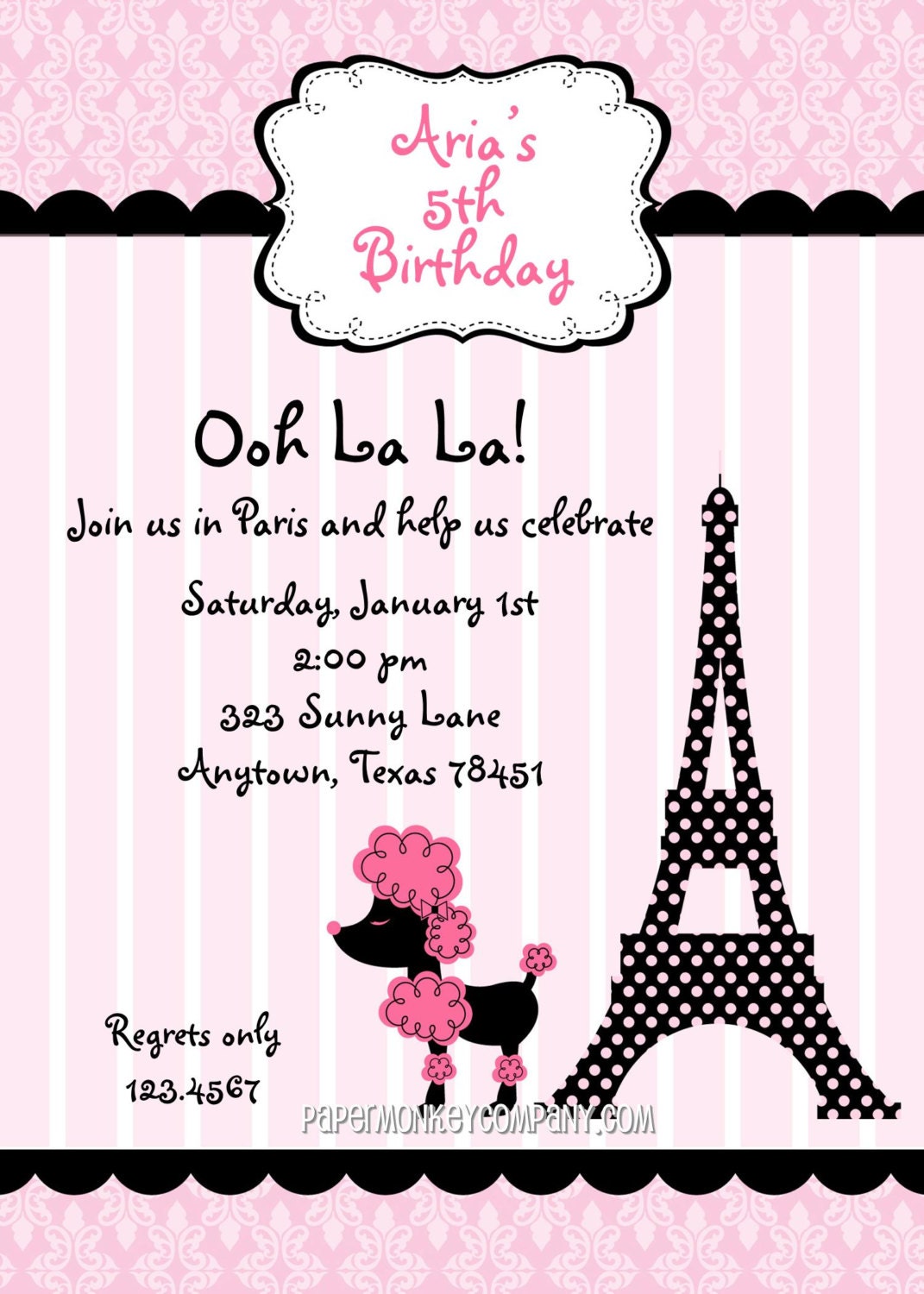 Pink Paris Poodle Themed Birthday Party Invitation Il_170x135