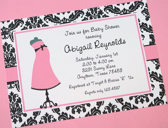 Damask Black and Pink Girl Baby Shower Invitation Il_570xn