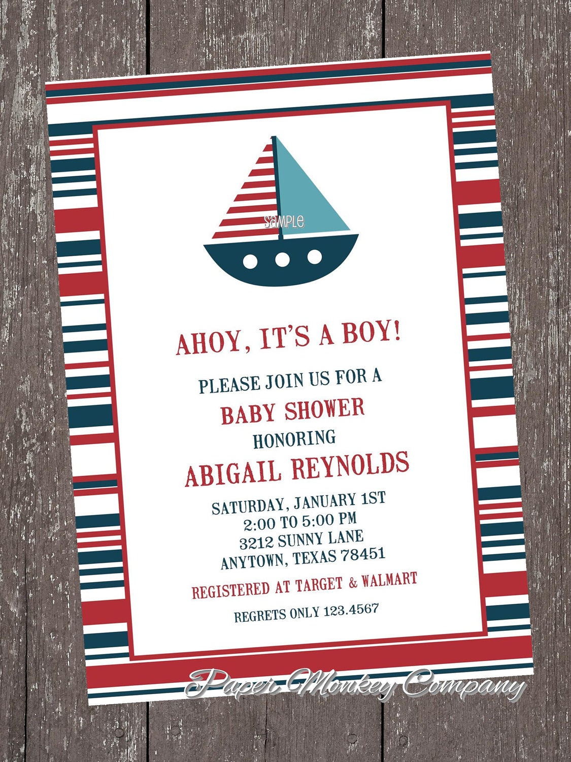 Nautical Sailboat Baby Shower Invitations