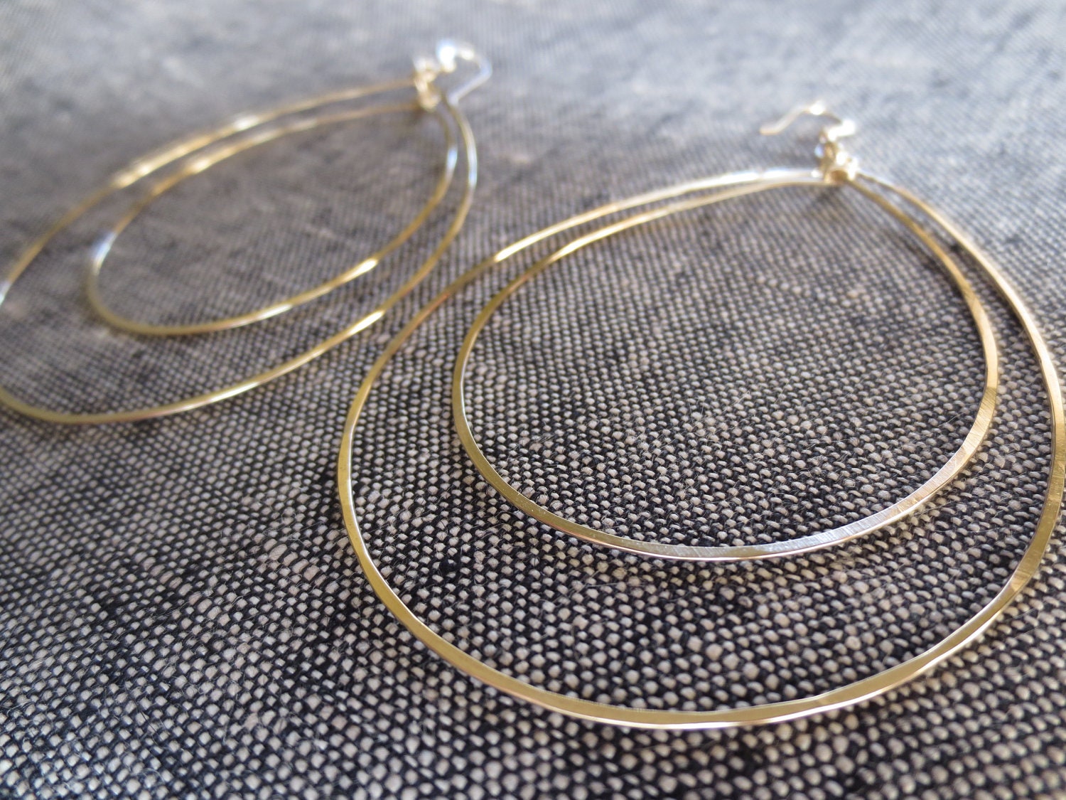 Large Double Hammered Simple Oval Shaped 14k Gold Filled Thin Hoops 3". . . Free Shipping.... BadkittyHawaii