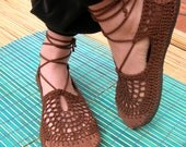 Lace up crochet SHOES - Mary Jane - Totally Chocolate Brown - Custom made - LIMITED EDITION