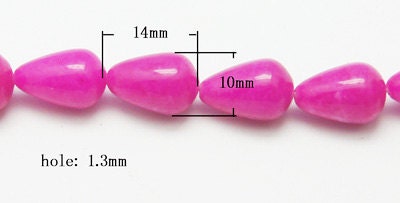 4pc-Hot Pink Jade Candy Beads, Smooth Drop, 14x10mm