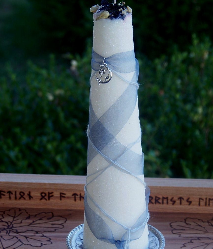 FULL MOON ALCHEMY Lunar Magic Soy Tapered Pillar Candle w/ Moonstone, Mariposa Lily, Lotus, Mallow, Jasmine, Sandalwood & Sweet Cream