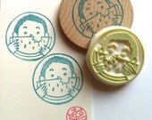 summer holiday rubber stamp. circle rubber stamp. hand carved stamp. hand carved rubber stamp. mounted. READY TO SHIP
