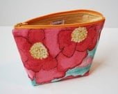 Zipper Pouch - Cosmetic Bag - Red Blue Yellow Flowers - READY TO SHIP