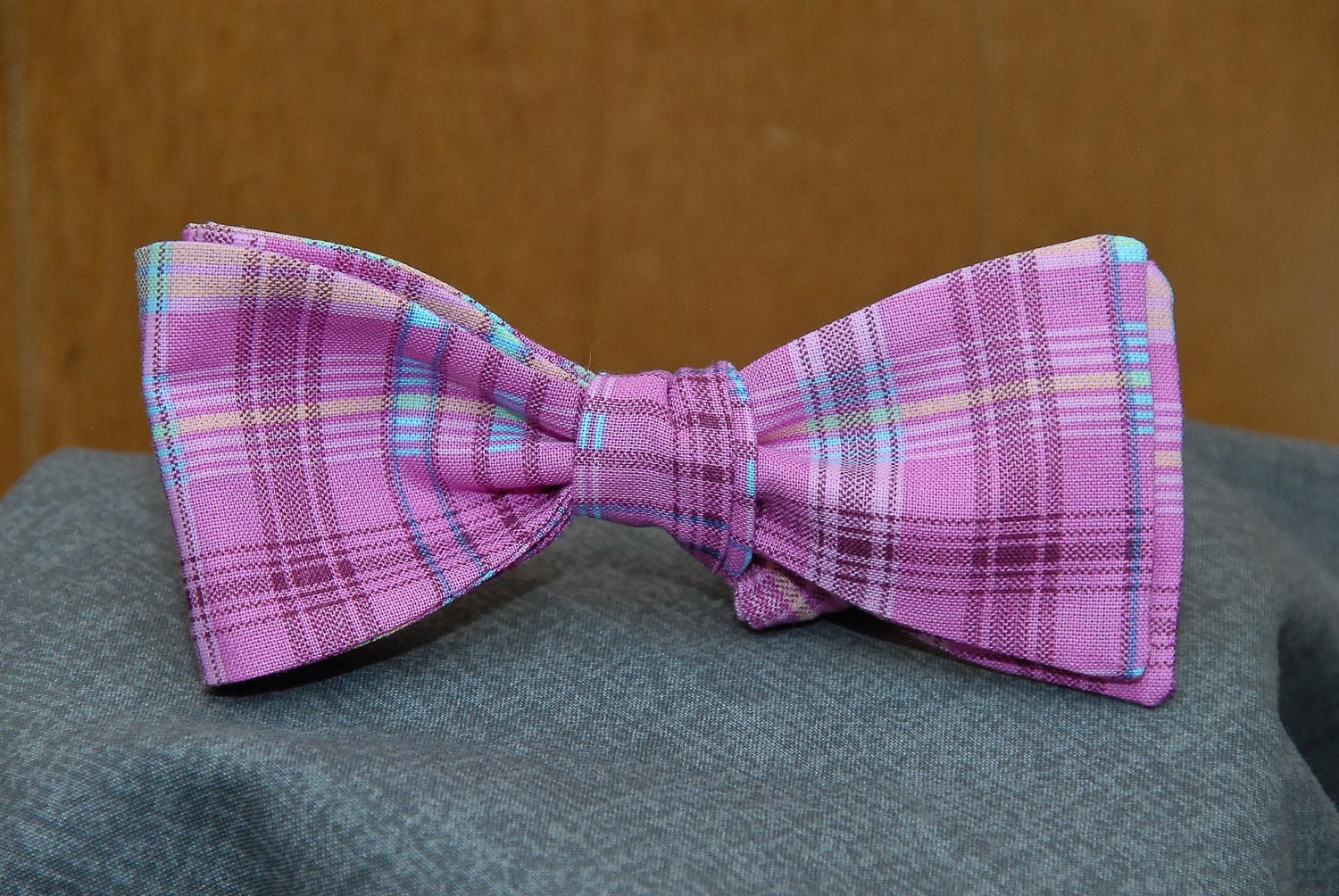 Raspberry Plaid Fun Bow Tie