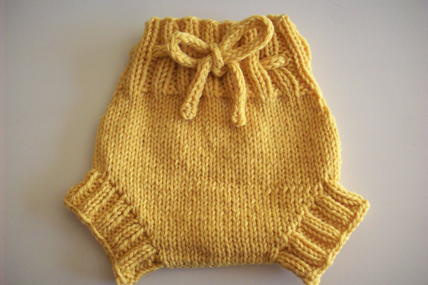 Wool Cloth Diaper Cover - Newborn Baby Hand Knit Yellow Wool Soaker or Shorties with Knit Drawstring