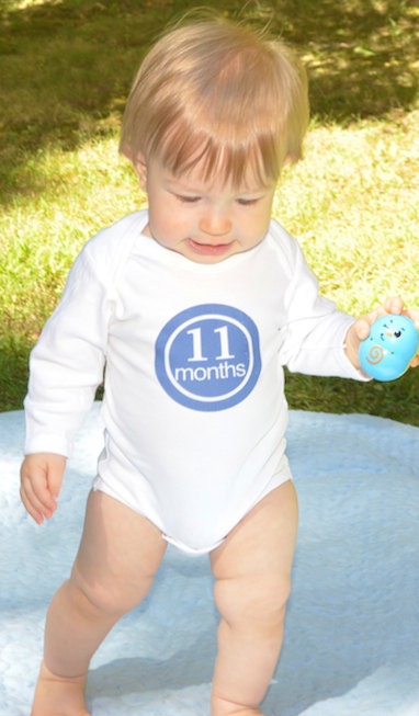 IRON ONS - Decal - 12 Monthly onesie iron on heat transfers - for Baby boys - blue, brown & tan