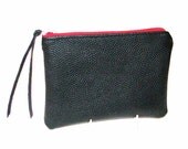 Black Pebbled Cowhide Cosmetic Case Bag Organizer Zipper Pouch Cell phone Case