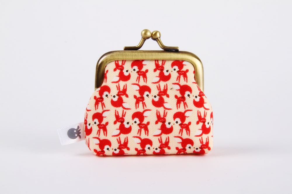Deep baby - Tiny deers on light peach - metal frame purse
