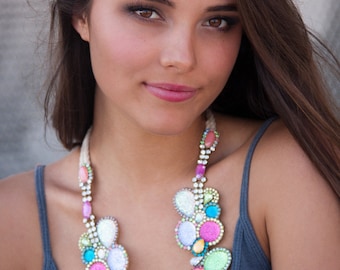 Seuart in Color Block (Pastel)-  One of a Kind Statement Necklace (As seen on Cupcakes and Cashmere)
