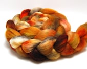 Handpainted Falkland Wool Roving - Changing Leaves - 4 oz Copper Brown White