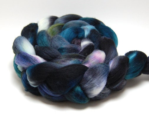 Handpainted Merino Wool Roving - Flotsam - 4 oz - Green Black