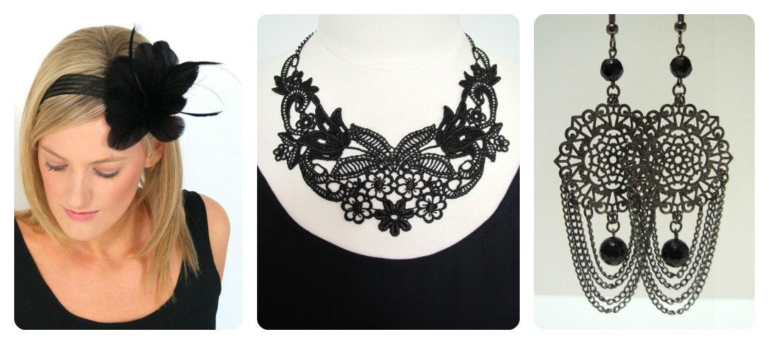 Black lace necklace statement necklace brocade necklace damask necklace lace necklace floral lace collar -Beauty Of The Night Necklace