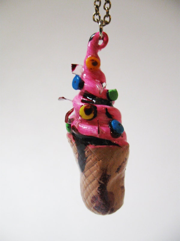 Polymer Clay Ice Cream Necklace With Blood and Glass Shards