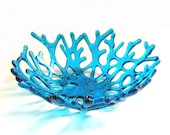 Art Glass Coral Bowl in Deep Turquoise - Ocean Beach Sea Coral Bowl