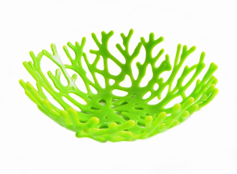 Coral Bowl in Tender Shoots Spring Green Art Glass - Table Top Centerpiece