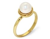 GOLDEN NEST Pearl Engagement Ring ,14K Yellow Gold Pearl Ring, Arosha Italian fine jewelry