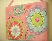 Baby nursery decor Children wall art Nursery art paintings Kids girls room decor Nursery 11 x 14 pink green purple flower "darling dahlias"