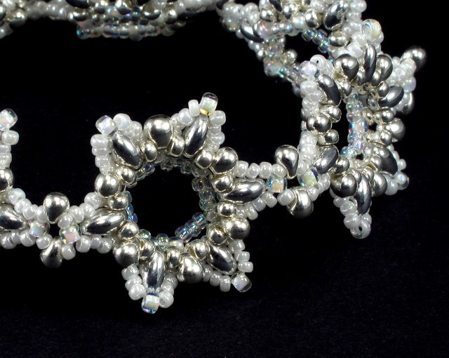 Snow White and Silver Snowflakes Beaded Bracelet