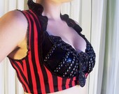 Underbust stretch vest - YOUR SIZE - 1/2" black and red stripes