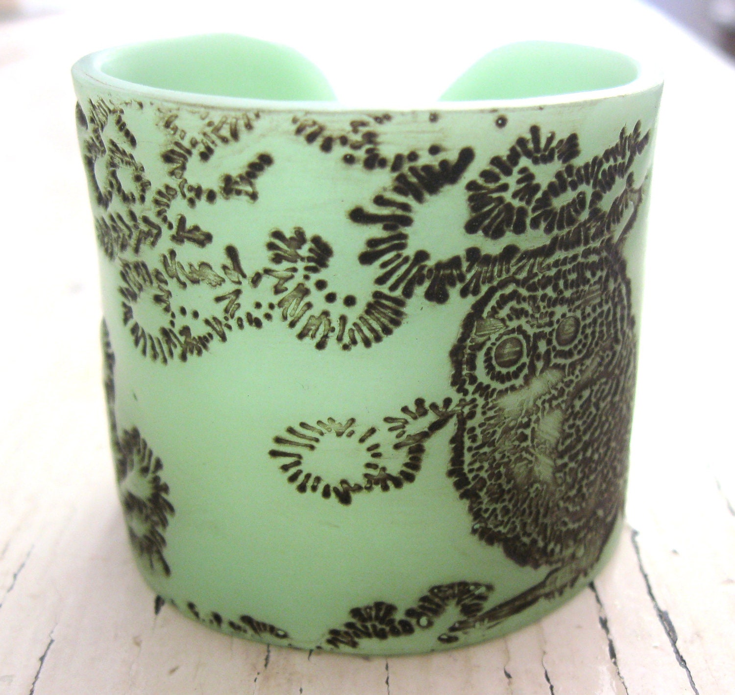 Jade Green Owl Cuff Bracelet, Owl Design, Handmade Jewelry by theshagbag on Etsy