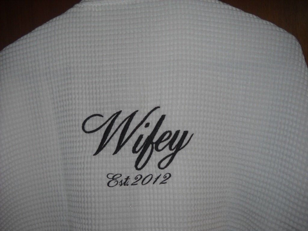 Bride Personalized Gift Waffle Weave Robe Longer Robe Embroidered Bride, Mrs. Name or Wifey Est 2013.