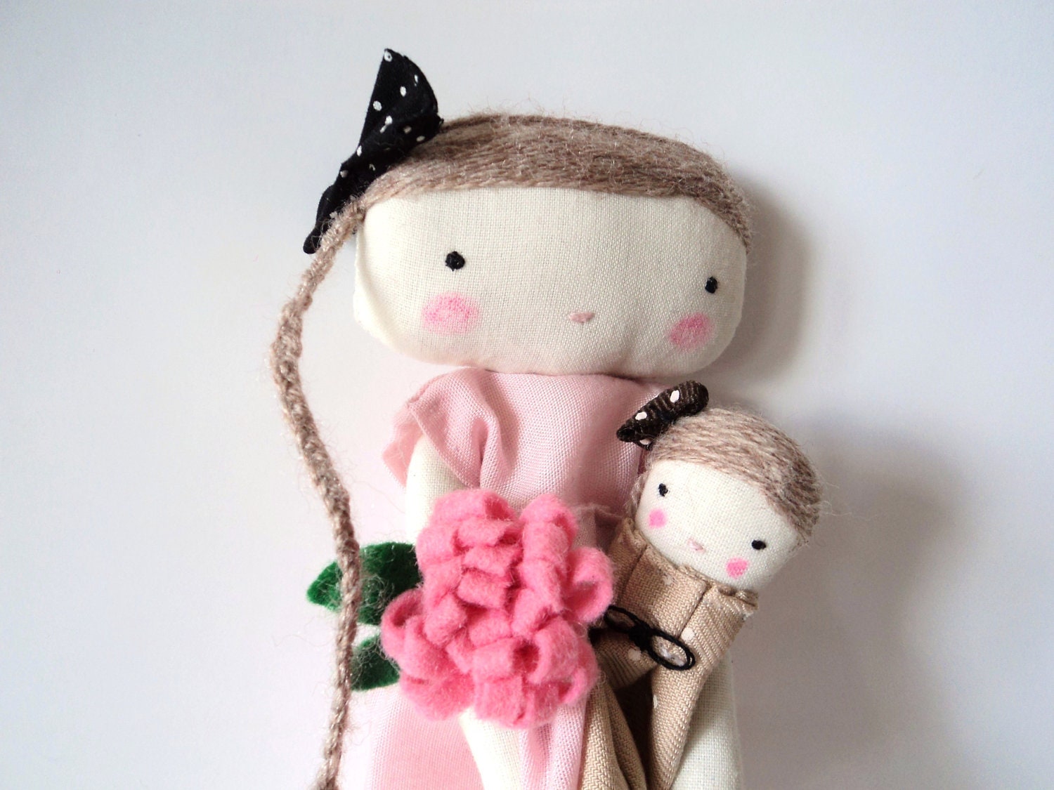 Bella, rag doll with dollie  mothers day  cloth doll made to order