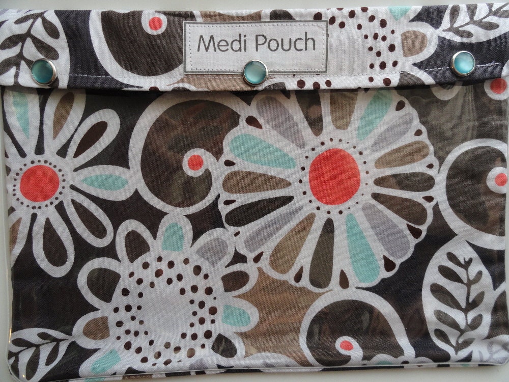 XL Medi-Pouch Travel Organizer Inhaler Epi Pens Diabetes Meter First Aid Diaper Wipes (7x9 Miller Floral Fling Fabric) Clear Front Pocket
