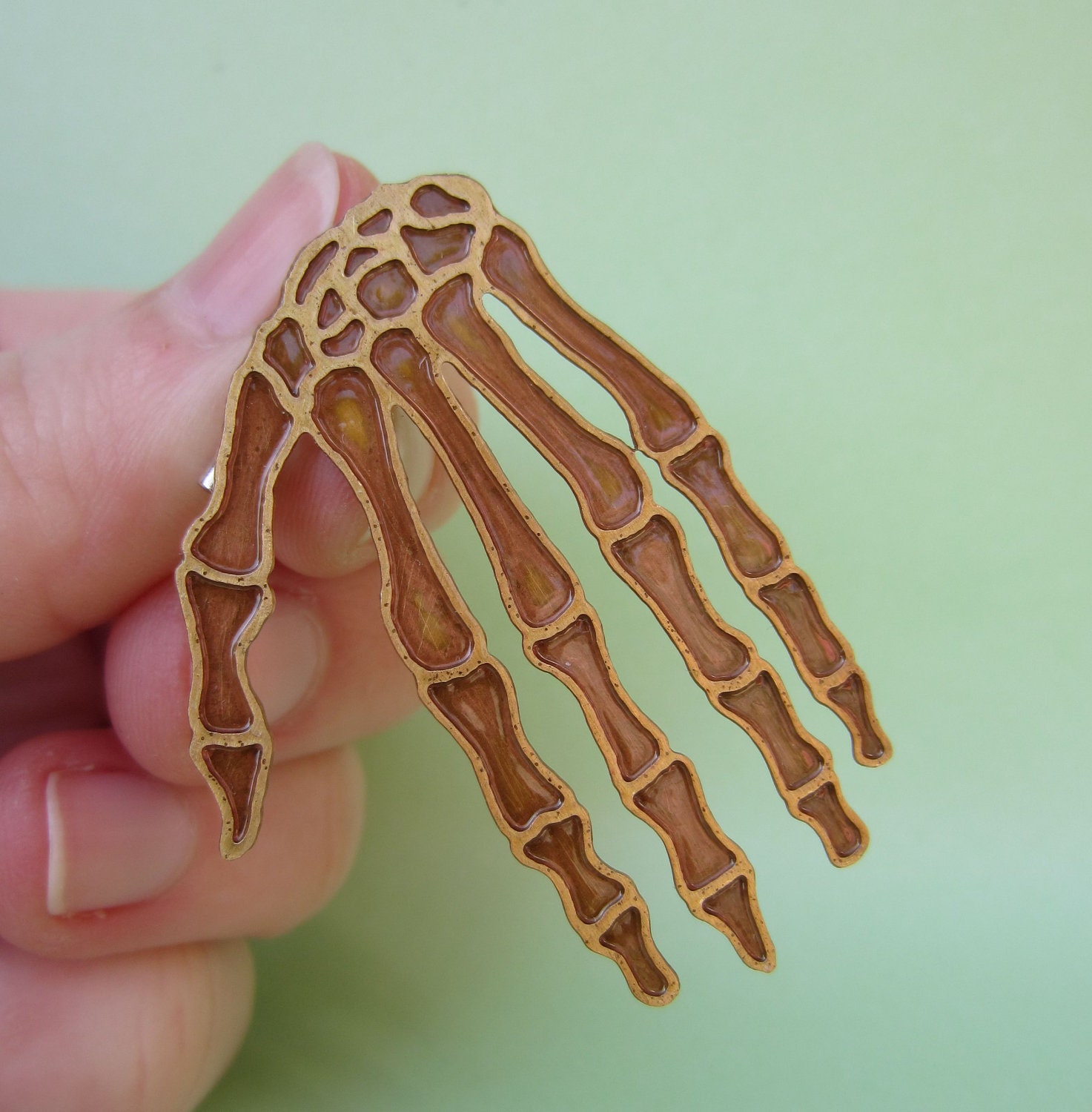 Brass Skeleton Hand Brooch