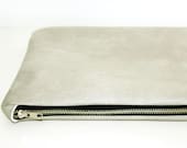 SALE false suede carry-all pouch, zipper pouch, fold over clutch - 15% off