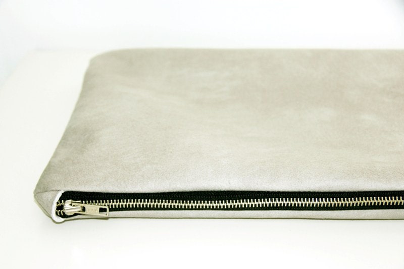 SALE false suede carry-all pouch, zipper pouch, fold over clutch - 15% off