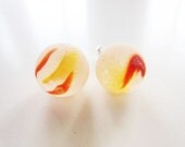 Peach swirl beach glass stud earrings.  Silver post earrings.
