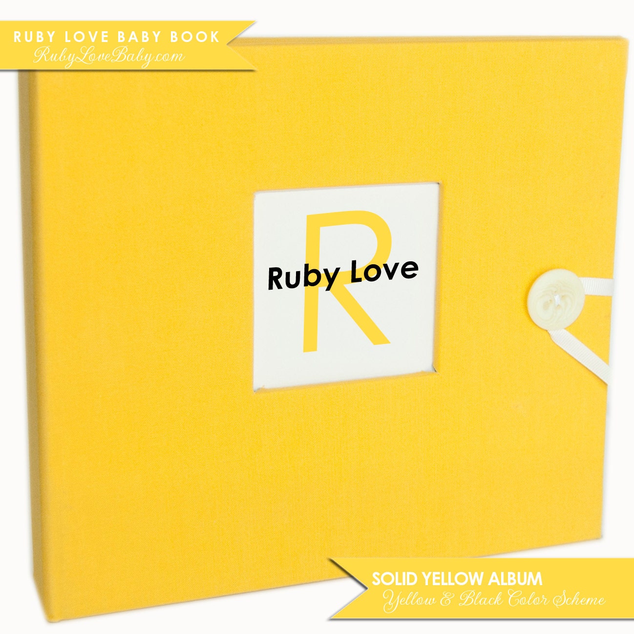 Modern Baby Memory Book . Solid Vibrant Yellow Album . Ruby Love Baby Memory Book