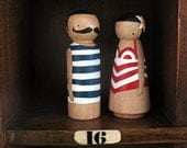 wooden folk art peg dolls ... Alfred and Gaby beach bums