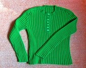 Australian Wool Henley - Hand Knit - Green