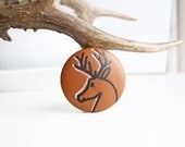 Rudolph the Reindeer Brooch Hand Painted Deer Antlers Pin Brooch Brown Leather Animal Brooch