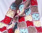 Sock Monkey Baby Rag Quilt - Blue, Red, Brown and Yellow