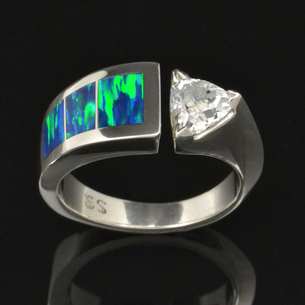 White Sapphire and Lab Created Opal Ring